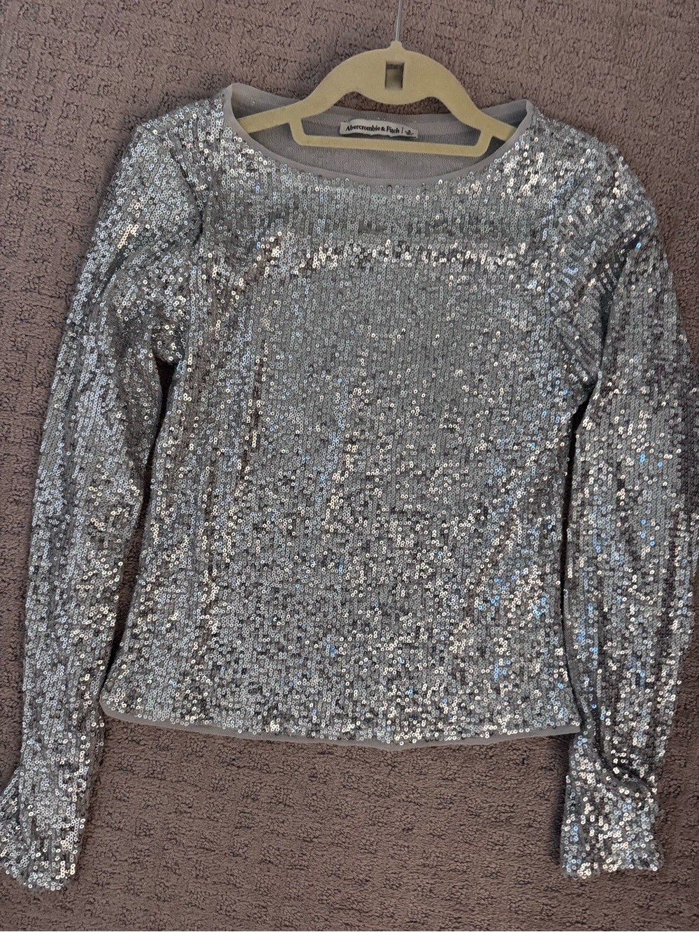 Abercrombie & Fitch Silver Sequin Long Sleeve Tee